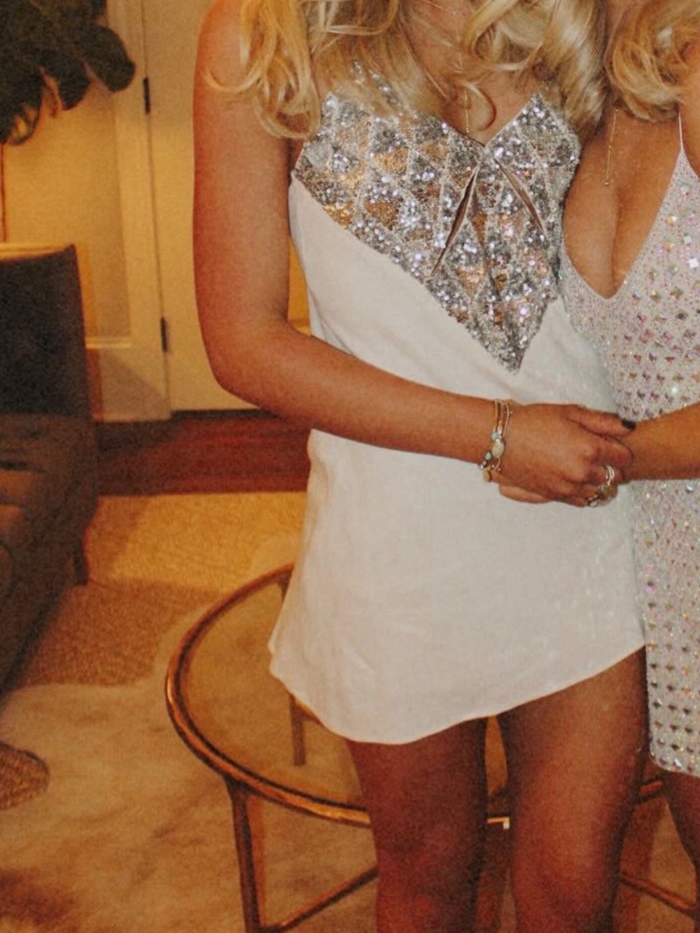 Zara Cream Mini Dress with Silver Sequin Bodice - Picture 3 of 5